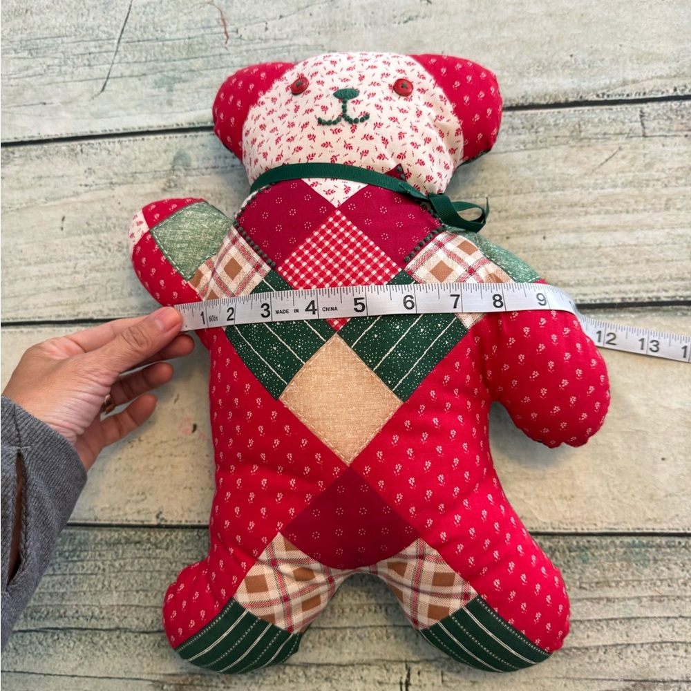 Vintage colorful patchwork handmade stuffed bear. - Picture 6 of 7